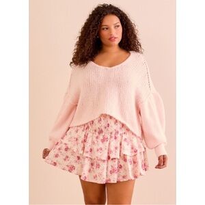 Arula baby pink laney chunky knit crop balloon sleeve sweater 1X